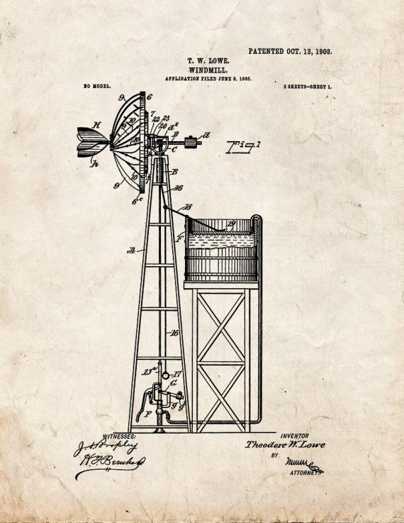 Windmill Patent Print