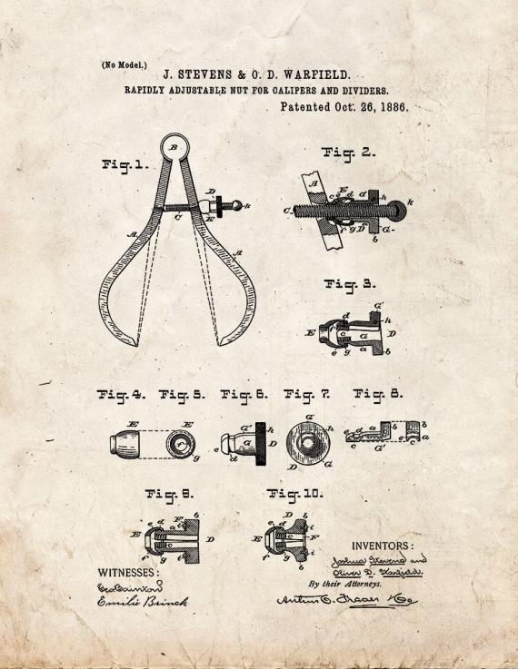 Rapidly Adjustable Nut For Calipers And Dividers Patent Print