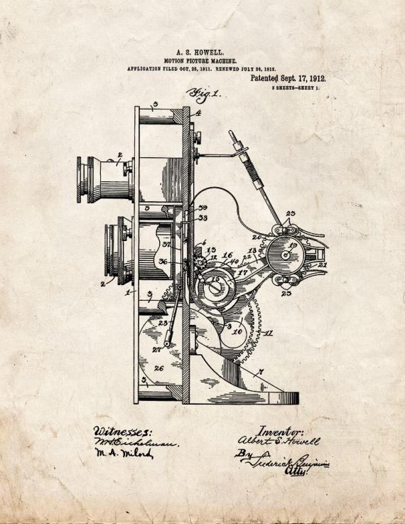 Motion Picture Machine Patent Print