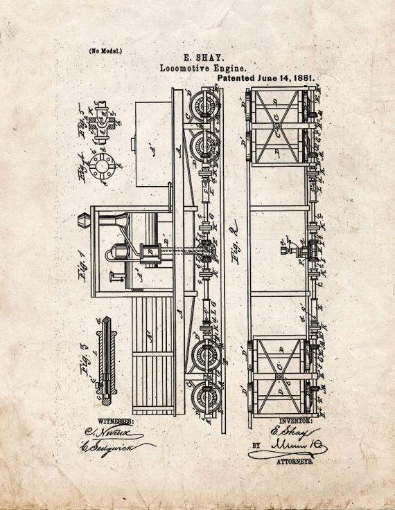 Locomotive Engine Patent Print