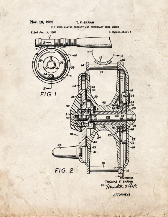 Fly Fishing Reel Patent Print