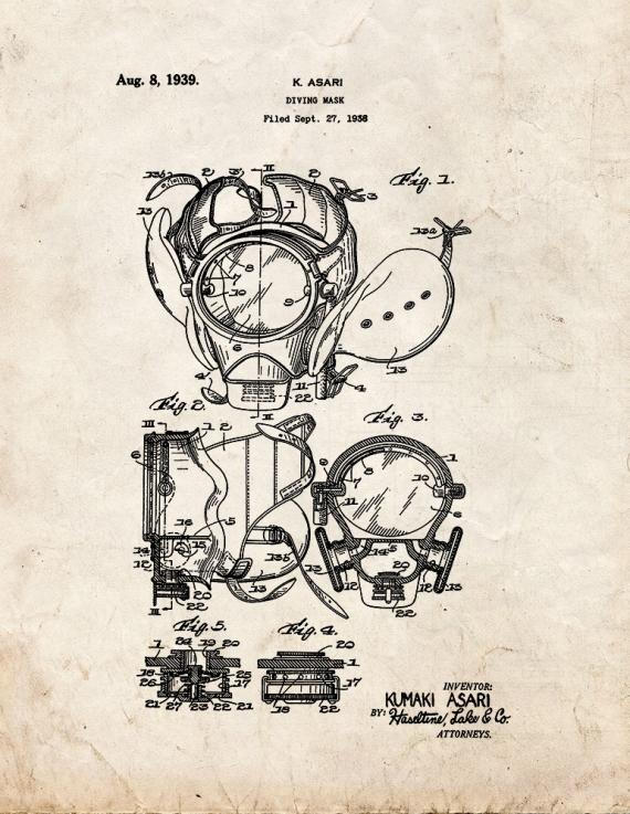 Diving Mask Patent Print