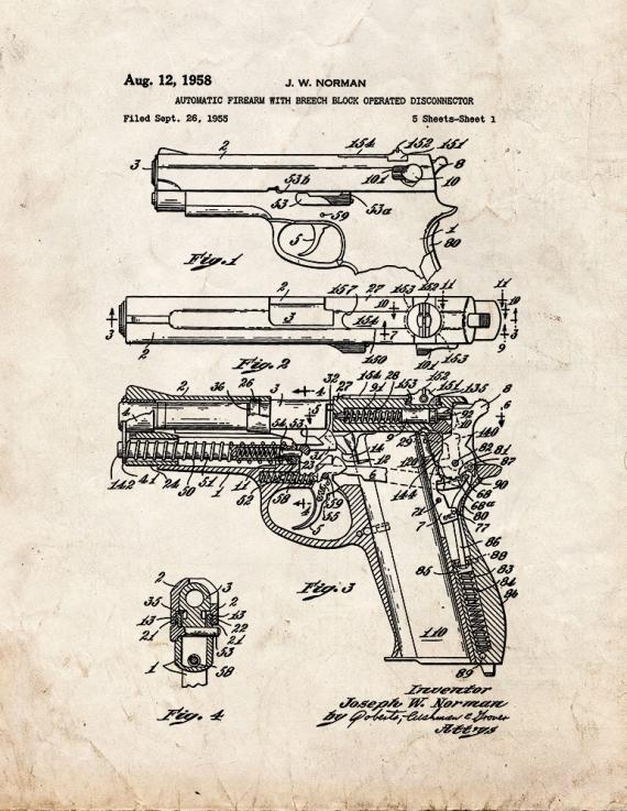 Automatic Firearm With Breech Block Operated Disconnector Patent Print
