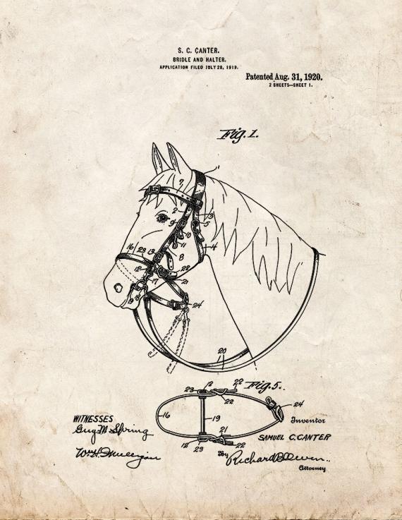 Horse Bridle And Halter Patent Print
