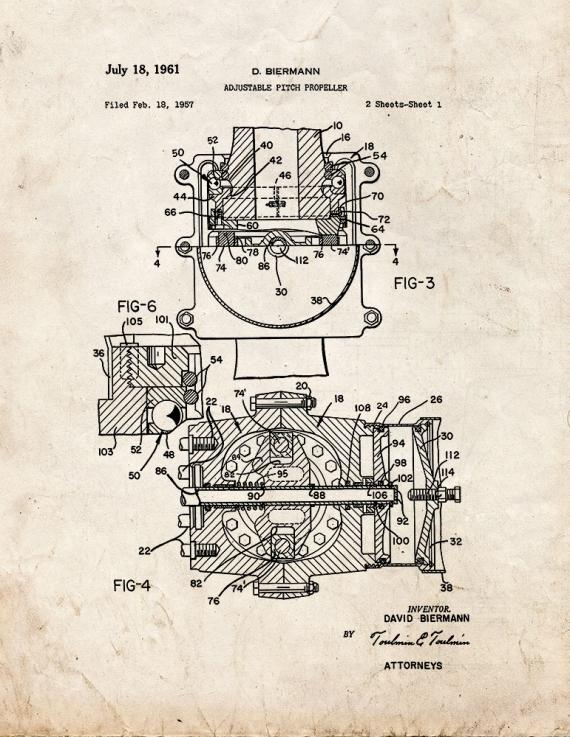 Adjustable Pitch Propeller Patent Print