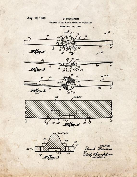 Unitary Fixed Pitch Aircraft Propeller Patent Print