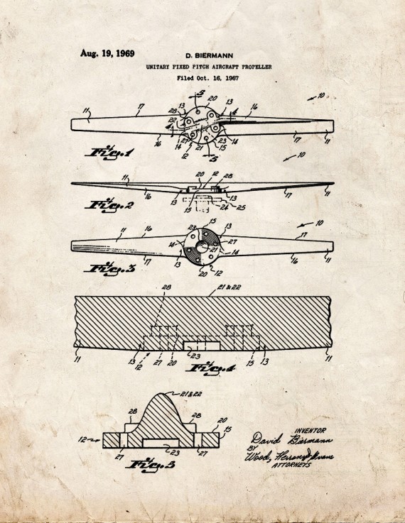 Unitary Fixed Pitch Aircraft Propeller Patent Print