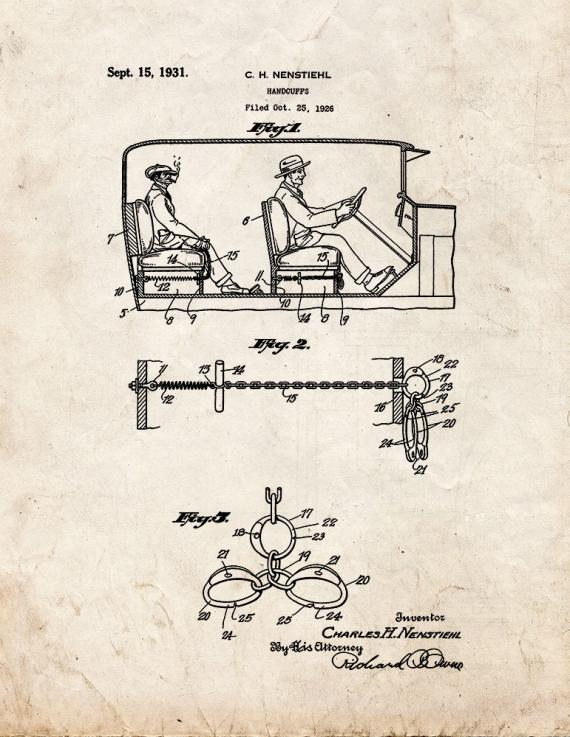 Automobile Handcuffs Patent Print