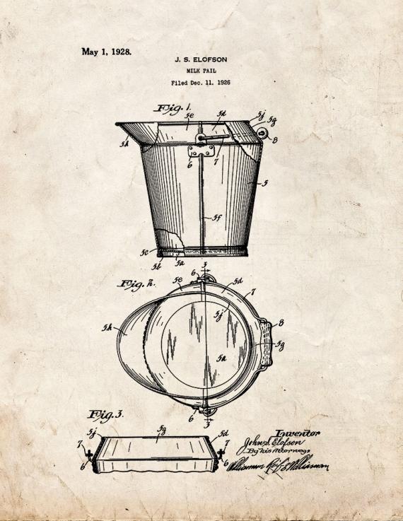Milk Pail Patent Print