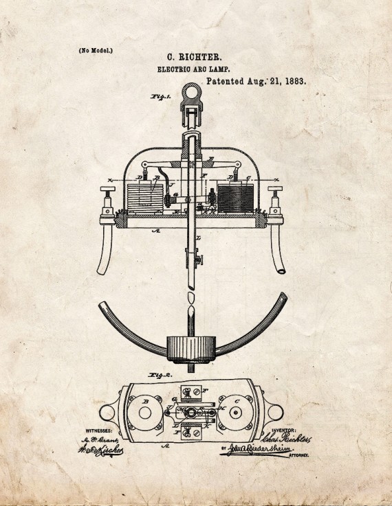 Electric Arc Lamp Patent Print