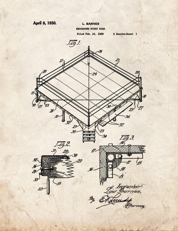 Knockdown Fight Ring Patent Print