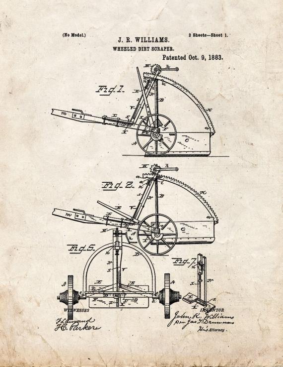 Wheeled Dirt Scraper Patent Print