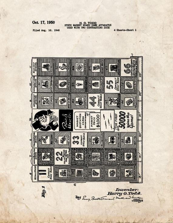 Stock Market Board Game Patent Print