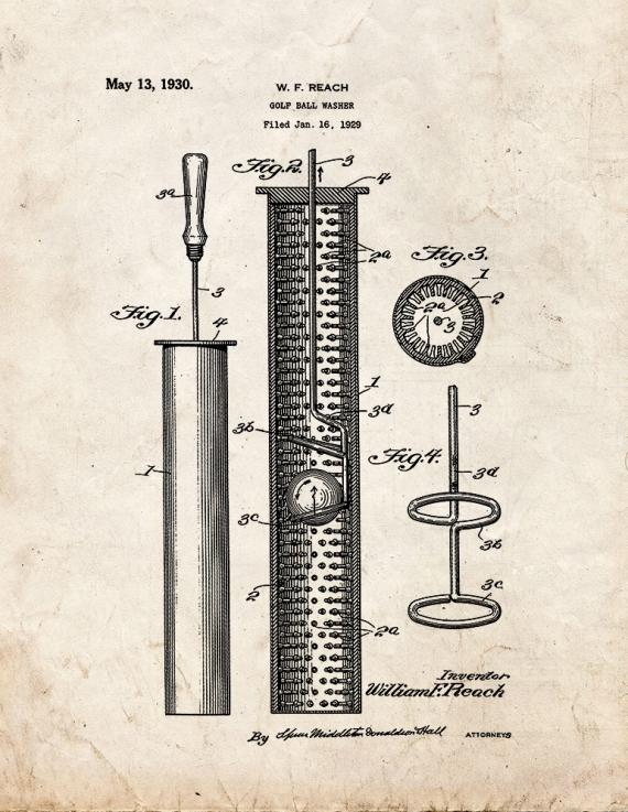 Golf Ball Washer Patent Print