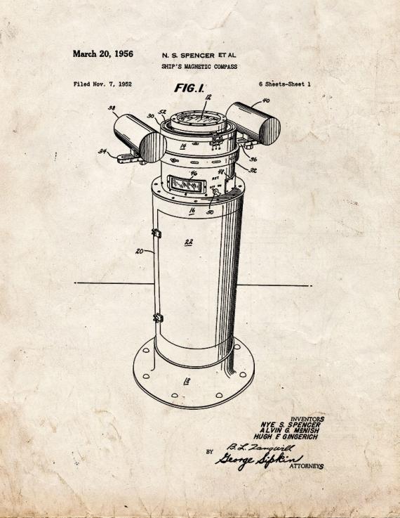 Ship's Magnetic Compass Patent Print