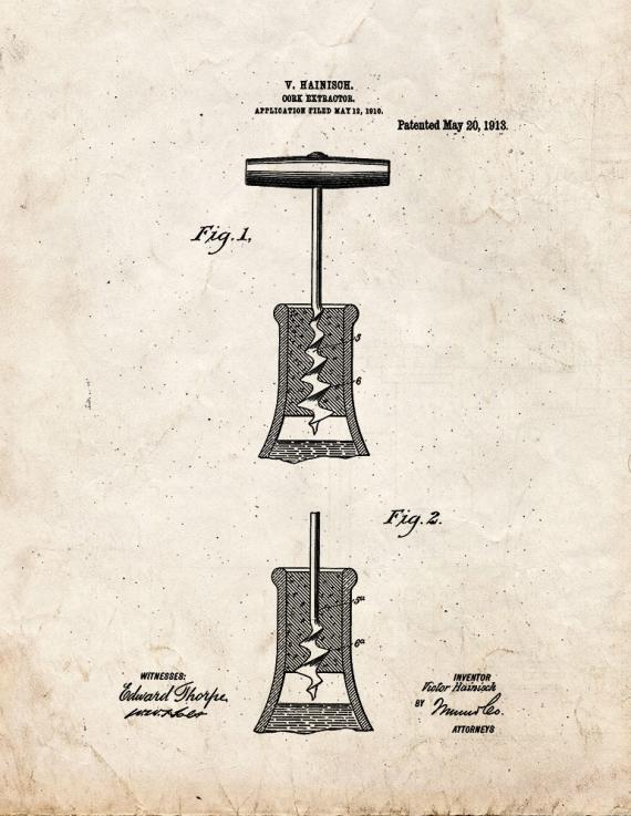 Cork Extractor Patent Print