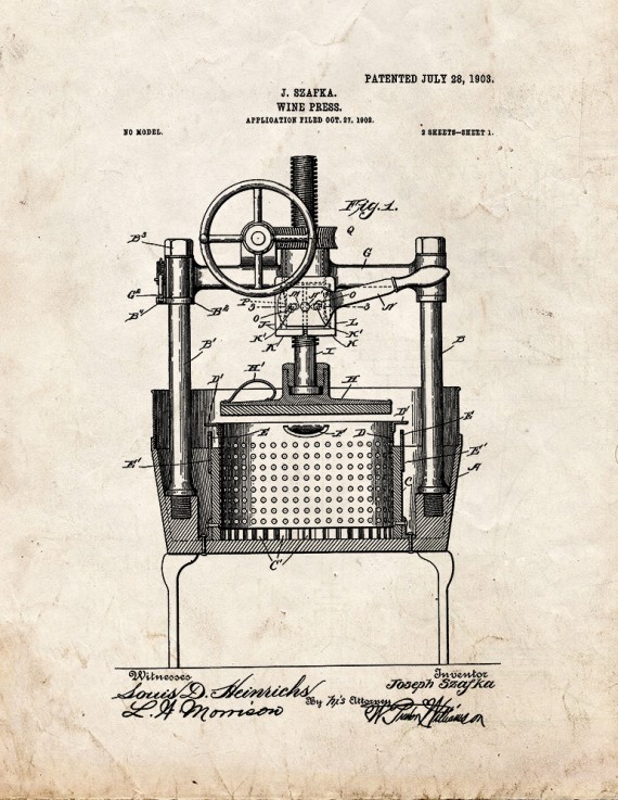 Wine Press Patent Print