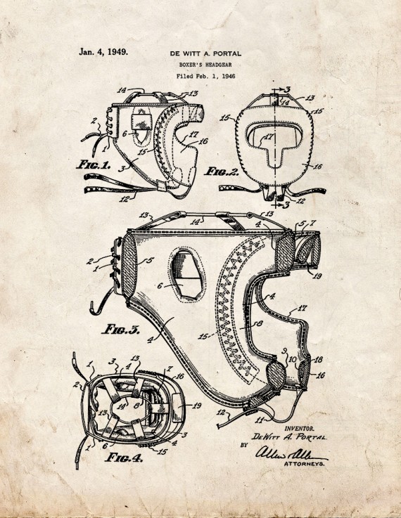Boxer's Headgear Patent Print