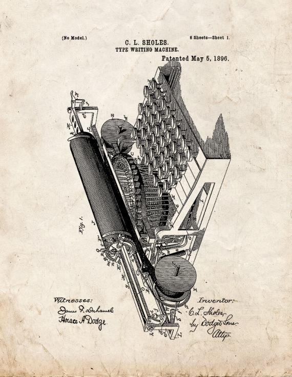 Type Writing Machine Patent Print