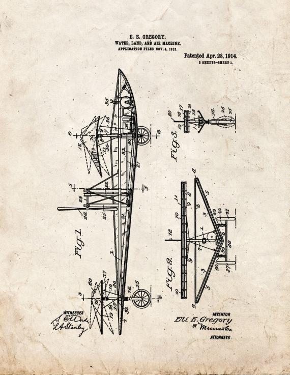 Water, Land, and Air Machine Patent Print
