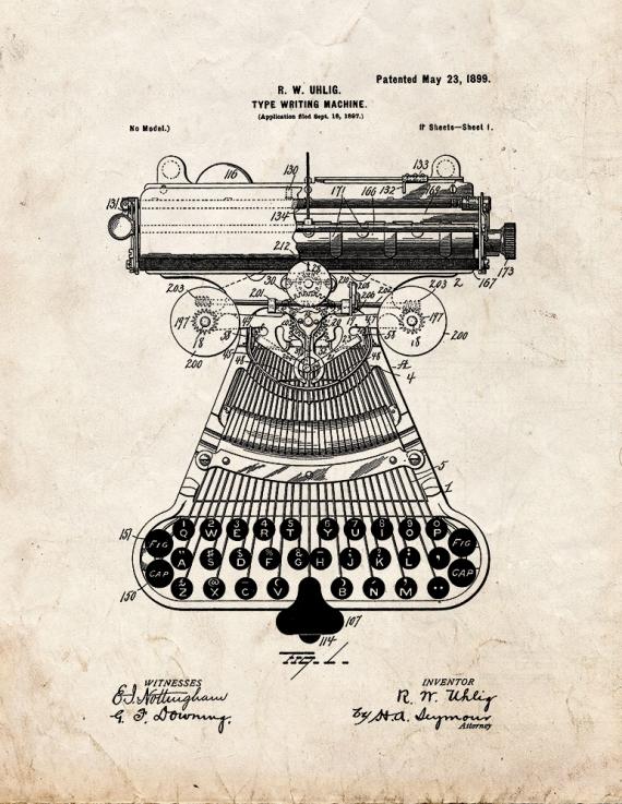 Type Writing Machine Patent Print