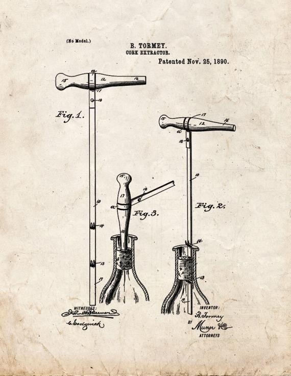 Cork Extractor Patent Print