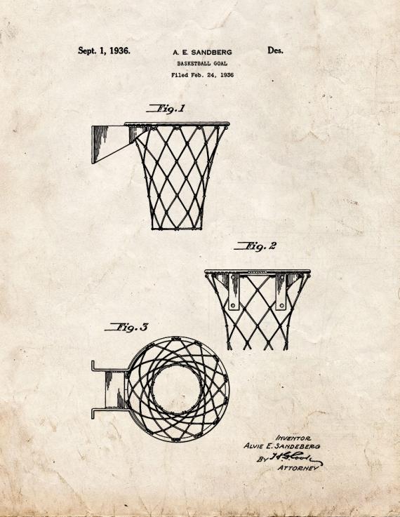 Basketball Goal Patent Print