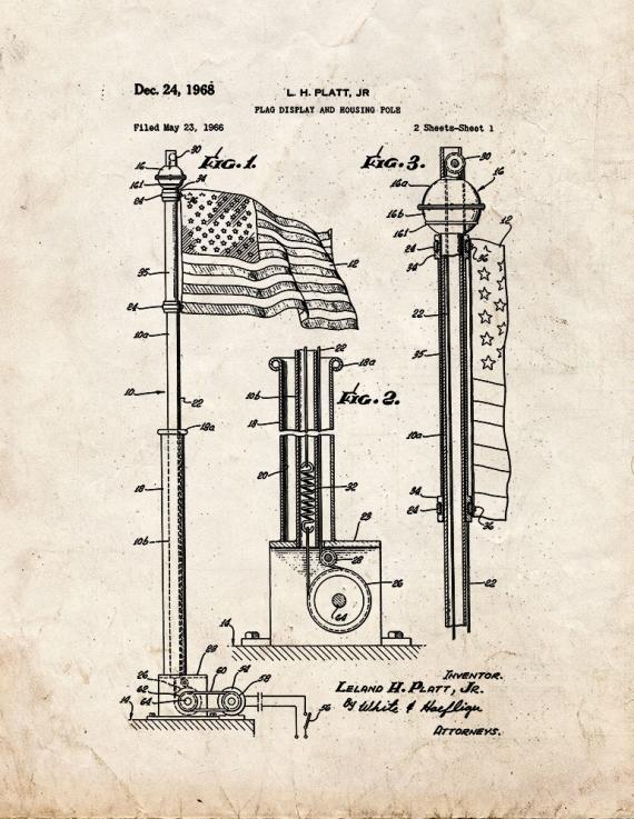 Flag Display and Housing Pole Patent Print