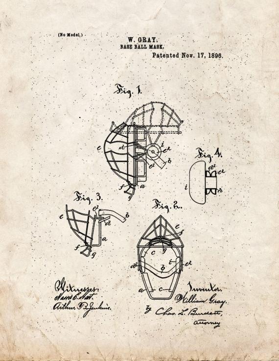 Baseball Mask Patent Print