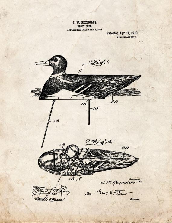 Decoy Duck Patent Print