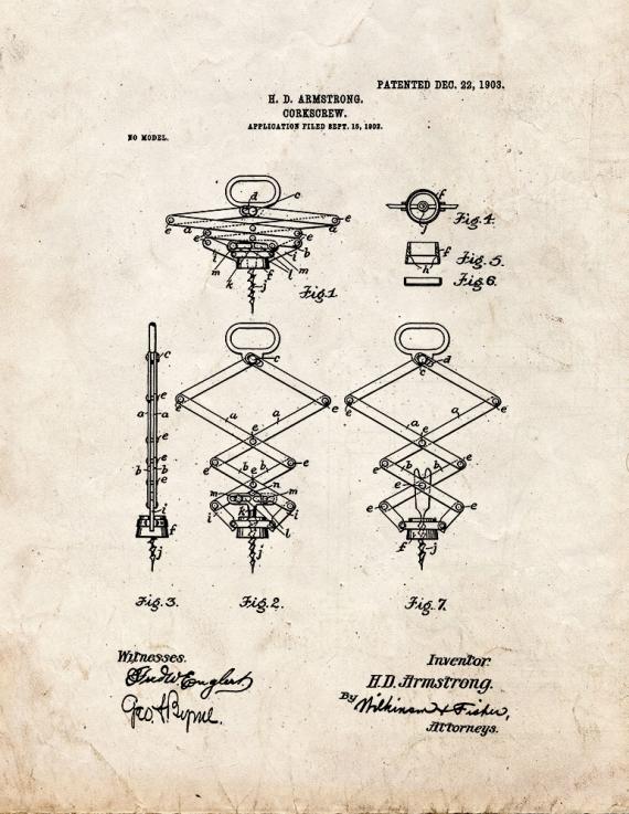 Corkscrew Patent Print