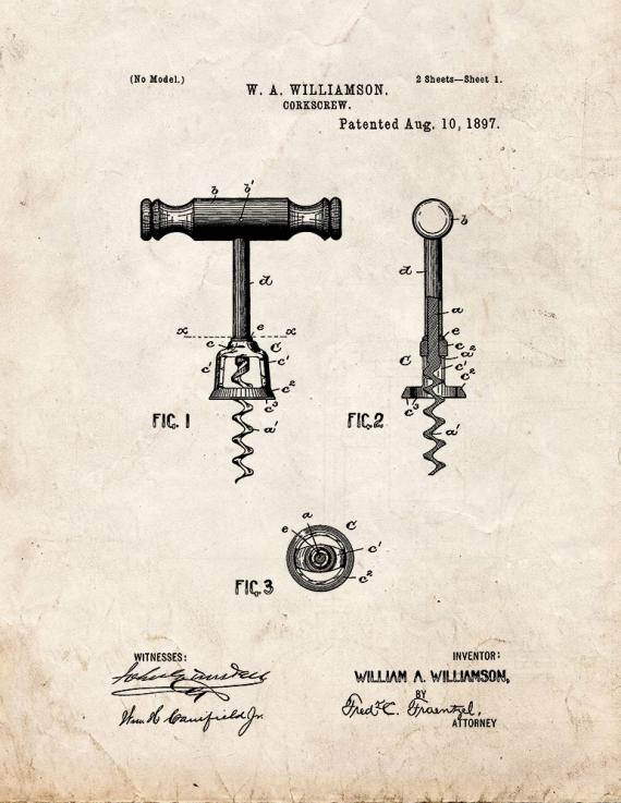 Corkscrew Patent Print