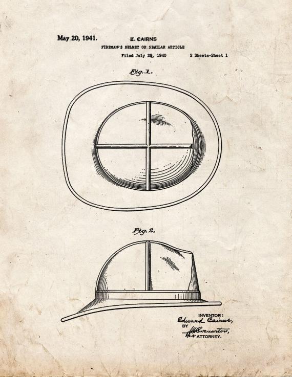 Carins Fireman's Helmet Patent Print