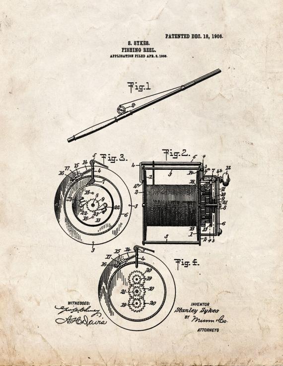 Fishing Reel Patent Print