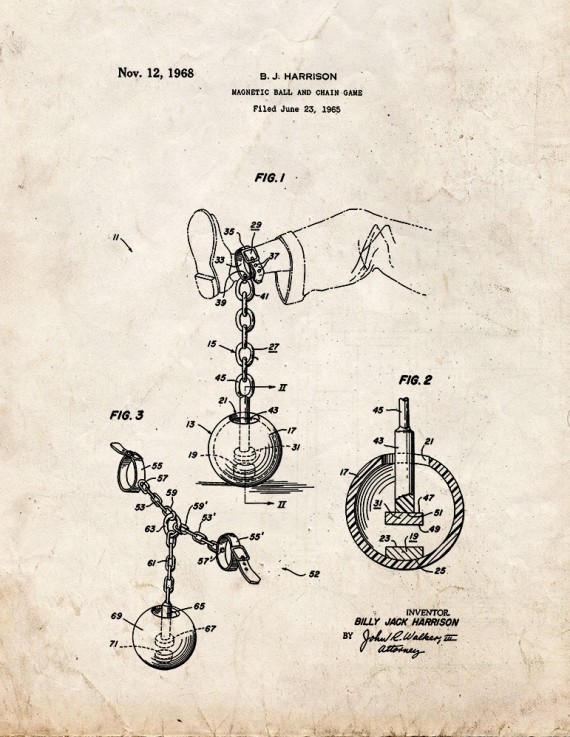 Magnetic Ball and Chain Game Patent Print