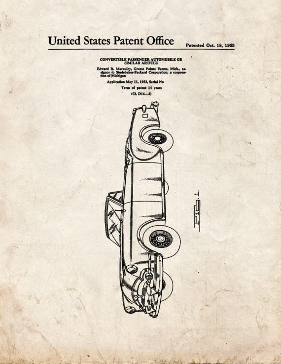 Convertible Passenger Automobile Patent Print