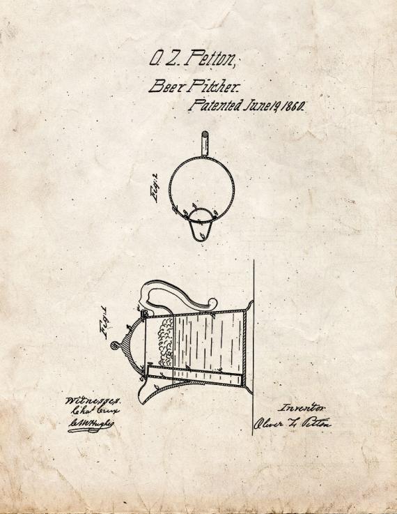 Beer Pitcher Patent Print