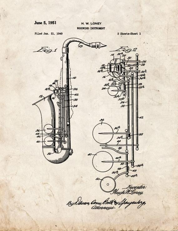 Saxophone Patent Print