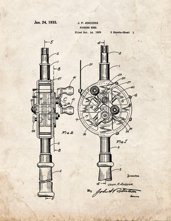 Fishing Reel Patent Print