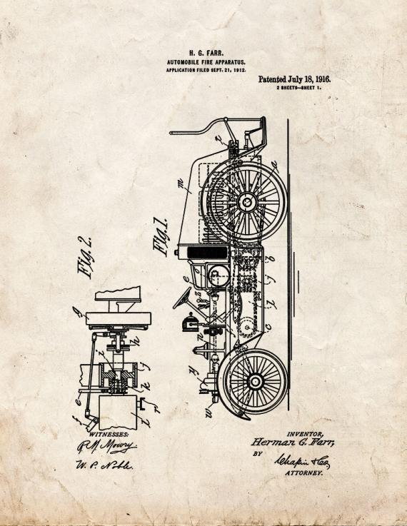 Automobile Fire Apparatus Patent Print