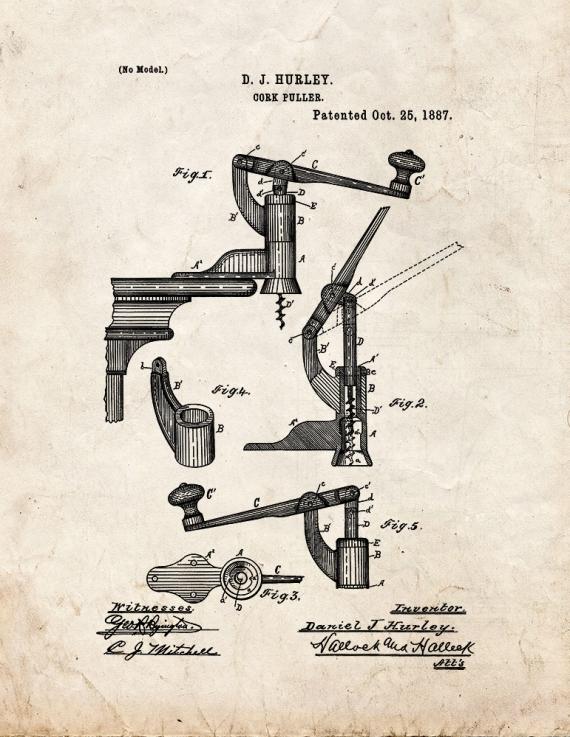Cork Puller Patent Print