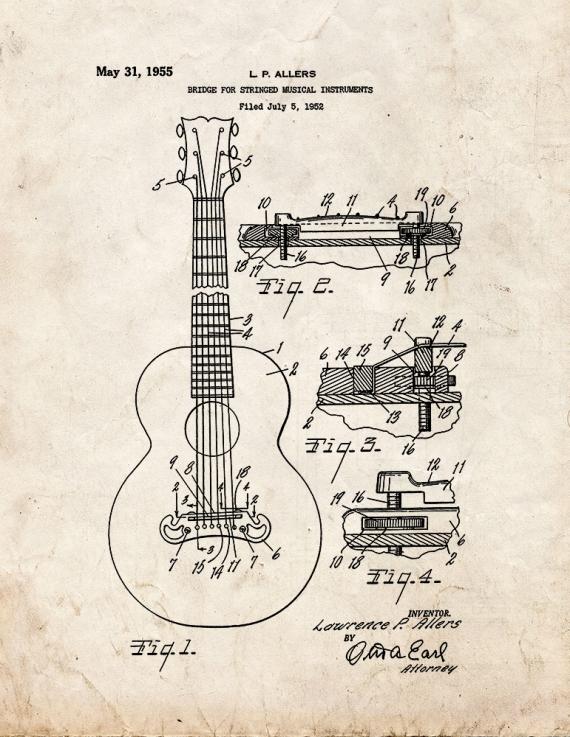 Bridge for Stringed Musical Instruments Patent Print