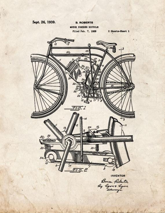Motor Powered Bicycle Patent Print
