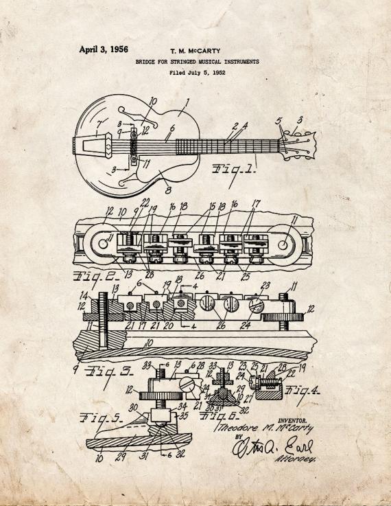 Bridge for Stringed Musical Instruments Patent Print