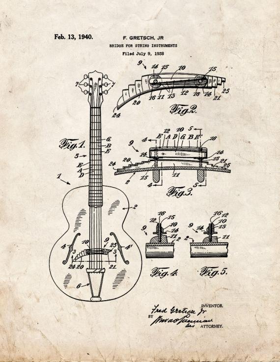 Bridge for String Instruments Patent Print