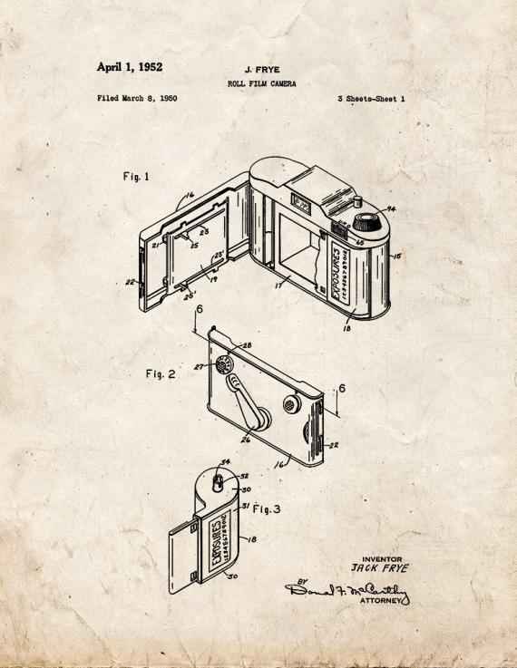 Roll Film Camera Patent Print