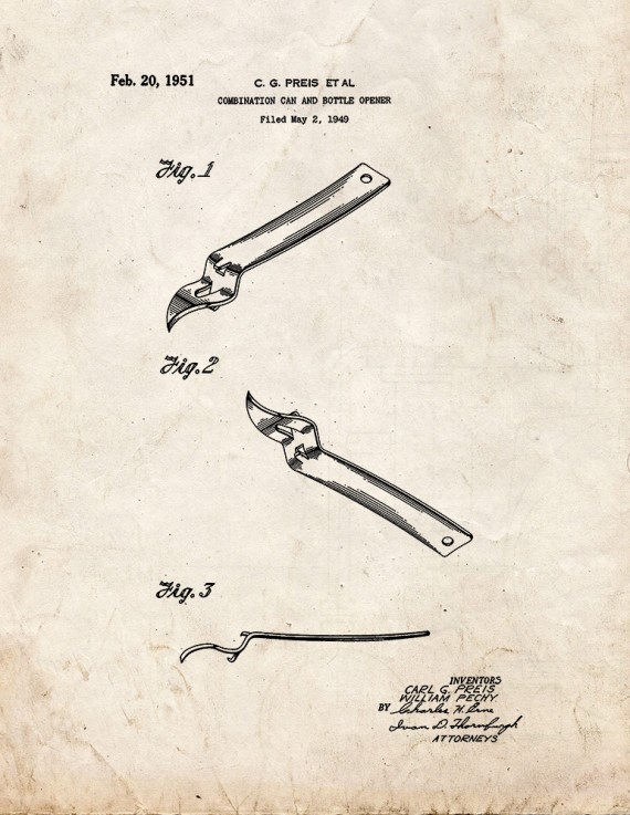 Combination Can And Bottle Opener Patent Print
