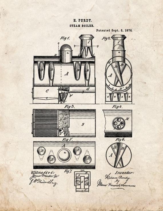 Steam Boiler Patent Print