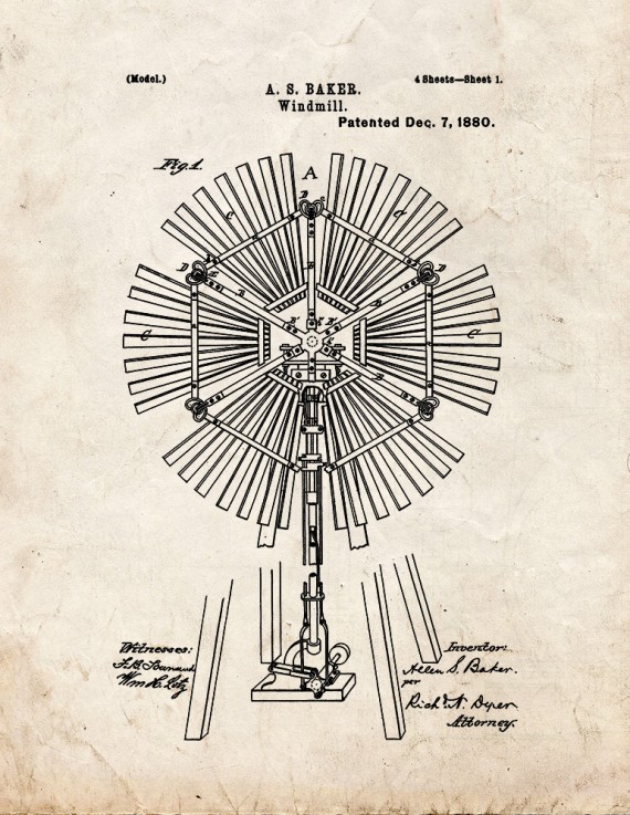 Windmill Patent Print