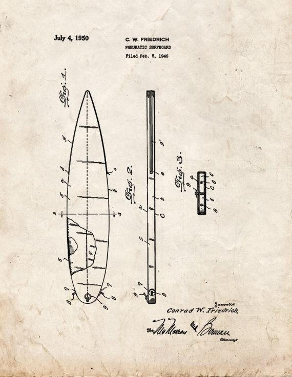Pneumatic Surfboard Patent Print